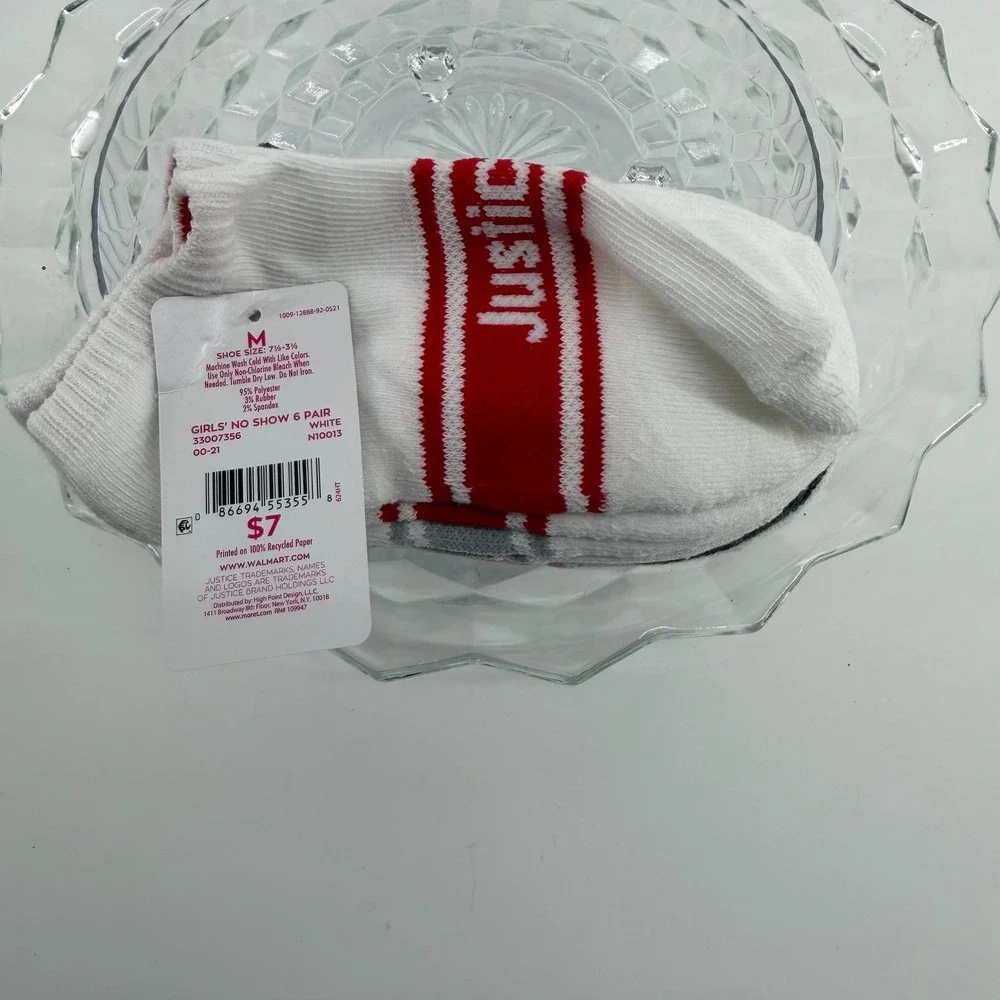 Justice Girls No Show Socks 6 Pair White Grey Black Pink Sport Size M Size 1Y 3Y